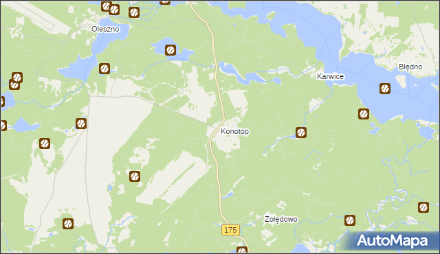 mapa Konotop gmina Drawsko Pomorskie, Konotop gmina Drawsko Pomorskie na mapie Targeo