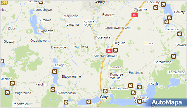 mapa Konstantynówka gmina Giby, Konstantynówka gmina Giby na mapie Targeo