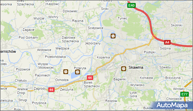 mapa Kopanka gmina Skawina, Kopanka gmina Skawina na mapie Targeo