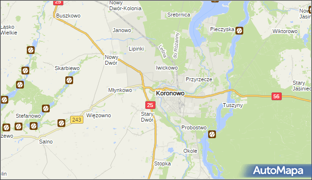 mapa Koronowo powiat bydgoski, Koronowo powiat bydgoski na mapie Targeo