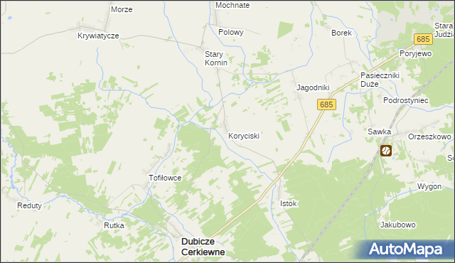 mapa Koryciski, Koryciski na mapie Targeo