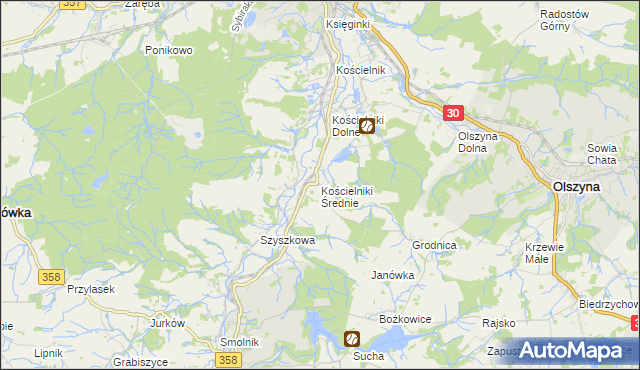 mapa Kościelniki Średnie, Kościelniki Średnie na mapie Targeo