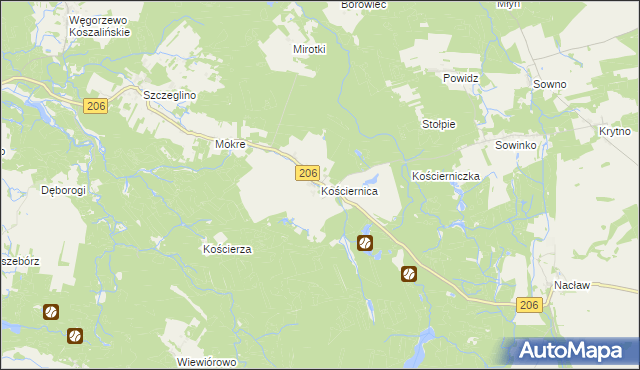 mapa Kościernica gmina Polanów, Kościernica gmina Polanów na mapie Targeo