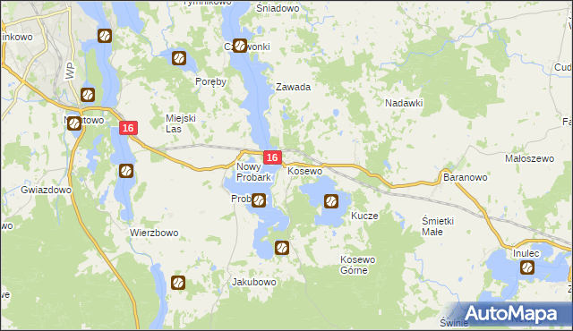 mapa Kosewo gmina Mrągowo, Kosewo gmina Mrągowo na mapie Targeo