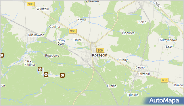 mapa Koszęcin powiat lubliniecki, Koszęcin powiat lubliniecki na mapie Targeo