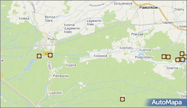 mapa Koszwice, Koszwice na mapie Targeo