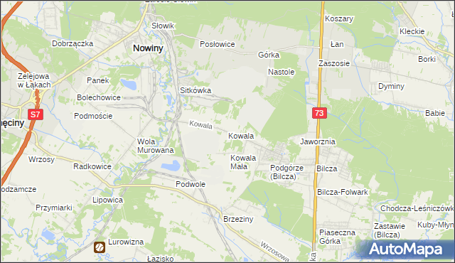 mapa Kowala gmina Sitkówka-Nowiny, Kowala gmina Sitkówka-Nowiny na mapie Targeo