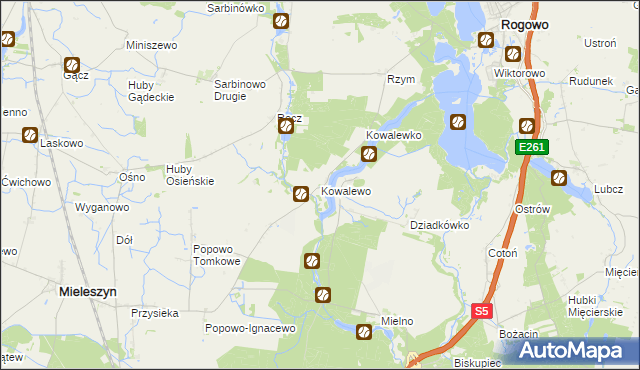 mapa Kowalewo gmina Mieleszyn, Kowalewo gmina Mieleszyn na mapie Targeo
