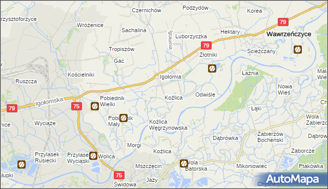 mapa Koźlica, Koźlica na mapie Targeo