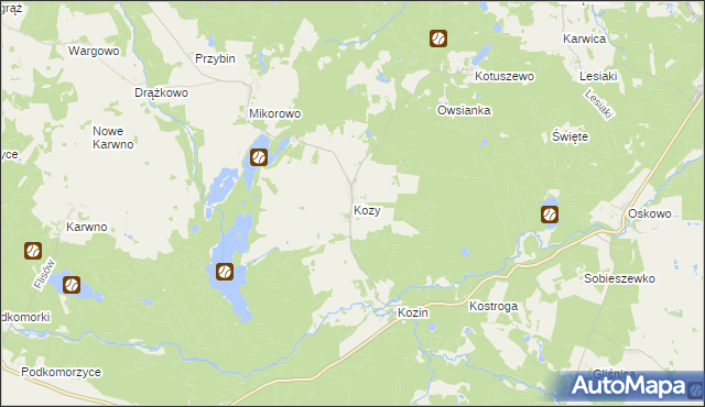 mapa Kozy gmina Czarna Dąbrówka, Kozy gmina Czarna Dąbrówka na mapie Targeo