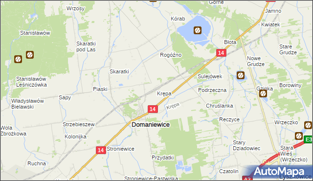 mapa Krępa gmina Domaniewice, Krępa gmina Domaniewice na mapie Targeo