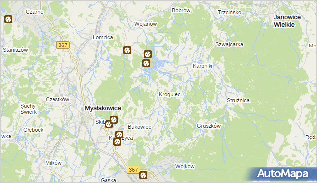 mapa Krogulec gmina Mysłakowice, Krogulec gmina Mysłakowice na mapie Targeo