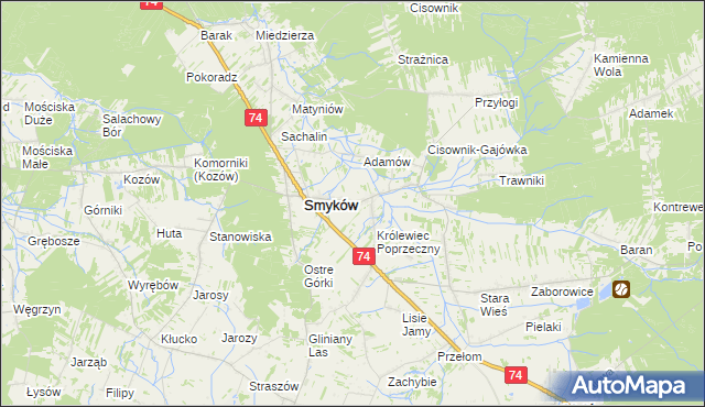mapa Królewiec gmina Smyków, Królewiec gmina Smyków na mapie Targeo