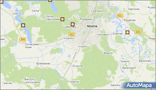 mapa Krosno gmina Mosina, Krosno gmina Mosina na mapie Targeo