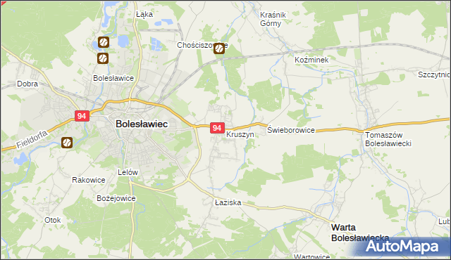 mapa Kruszyn gmina Bolesławiec, Kruszyn gmina Bolesławiec na mapie Targeo
