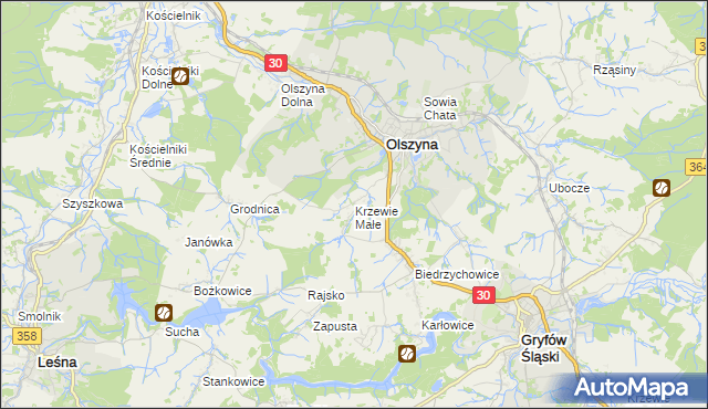 mapa Krzewie Małe, Krzewie Małe na mapie Targeo