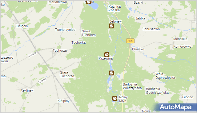 mapa Krzewina gmina Rakoniewice, Krzewina gmina Rakoniewice na mapie Targeo