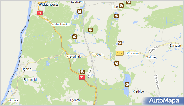 mapa Krzywin gmina Widuchowa, Krzywin gmina Widuchowa na mapie Targeo