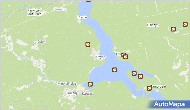 mapa Krzyże gmina Ruciane-Nida, Krzyże gmina Ruciane-Nida na mapie Targeo