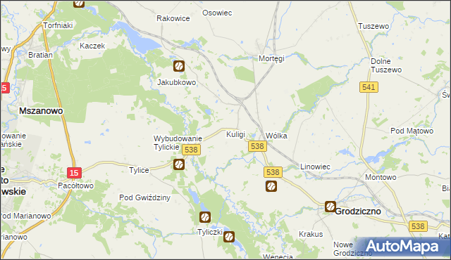 mapa Kuligi gmina Grodziczno, Kuligi gmina Grodziczno na mapie Targeo