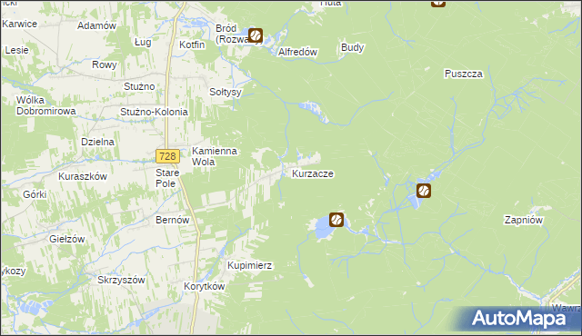 mapa Kurzacze gmina Gowarczów, Kurzacze gmina Gowarczów na mapie Targeo