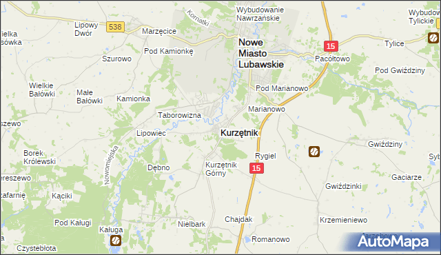 mapa Kurzętnik, Kurzętnik na mapie Targeo