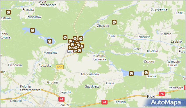 mapa Kuźnica Lubiecka, Kuźnica Lubiecka na mapie Targeo