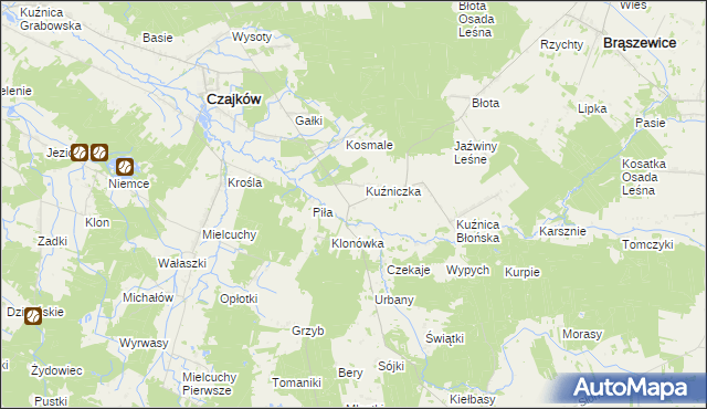 mapa Kuźnica Zagrzebska-Kolonia, Kuźnica Zagrzebska-Kolonia na mapie Targeo