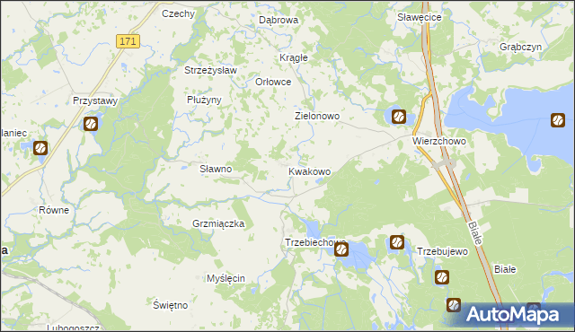 mapa Kwakowo gmina Szczecinek, Kwakowo gmina Szczecinek na mapie Targeo