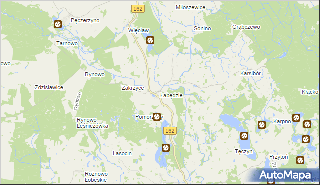 mapa Łabędzie gmina Drawsko Pomorskie, Łabędzie gmina Drawsko Pomorskie na mapie Targeo