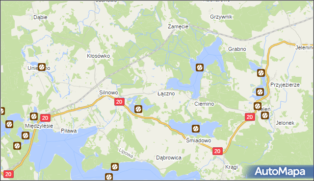 mapa Łączno gmina Borne Sulinowo, Łączno gmina Borne Sulinowo na mapie Targeo