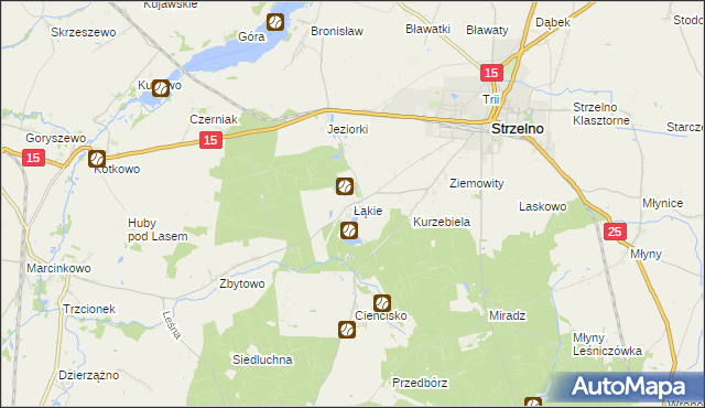 mapa Łąkie gmina Strzelno, Łąkie gmina Strzelno na mapie Targeo