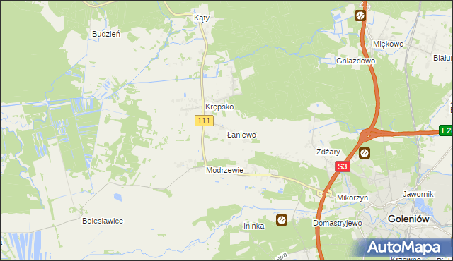 mapa Łaniewo gmina Goleniów, Łaniewo gmina Goleniów na mapie Targeo
