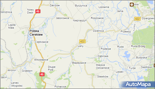 mapa Łany gmina Cisek, Łany gmina Cisek na mapie Targeo