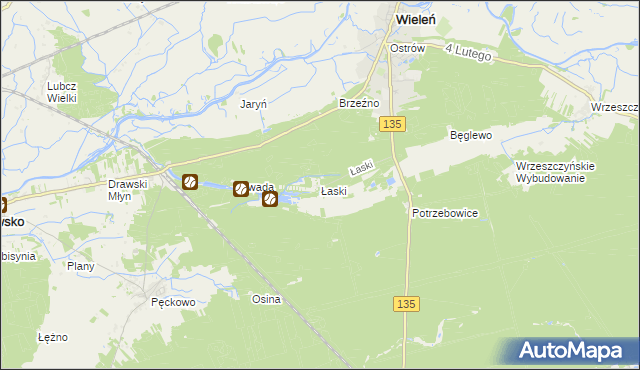 mapa Łaski gmina Wieleń, Łaski gmina Wieleń na mapie Targeo