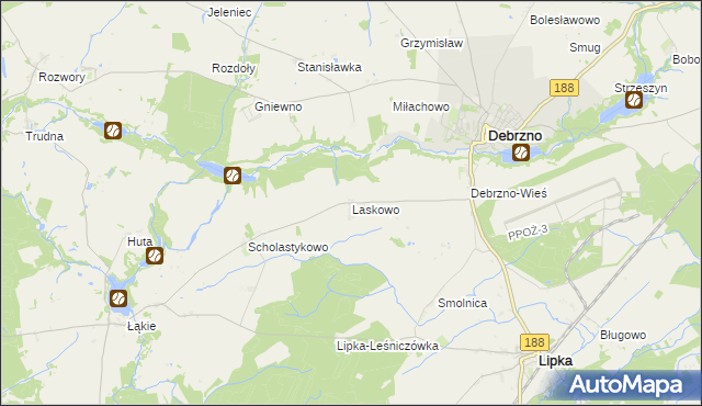 mapa Laskowo gmina Lipka, Laskowo gmina Lipka na mapie Targeo