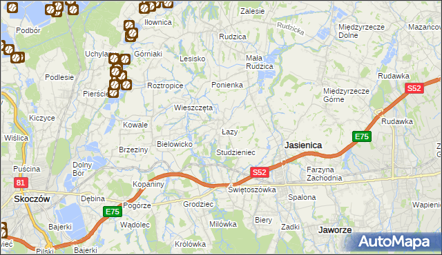 mapa Łazy gmina Jasienica, Łazy gmina Jasienica na mapie Targeo