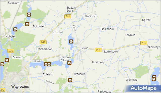 mapa Łekno gmina Wągrowiec, Łekno gmina Wągrowiec na mapie Targeo