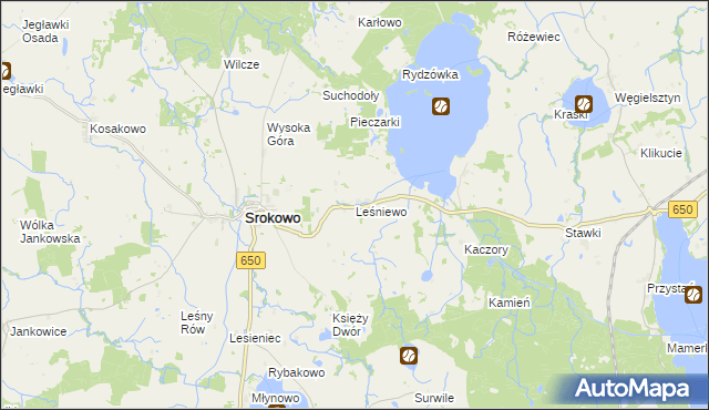 mapa Leśniewo gmina Srokowo, Leśniewo gmina Srokowo na mapie Targeo