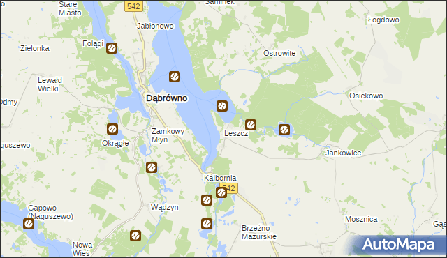 mapa Leszcz gmina Dąbrówno, Leszcz gmina Dąbrówno na mapie Targeo