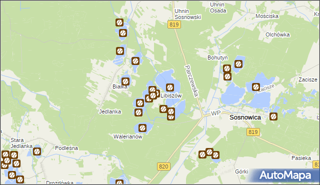 mapa Libiszów gmina Sosnowica, Libiszów gmina Sosnowica na mapie Targeo