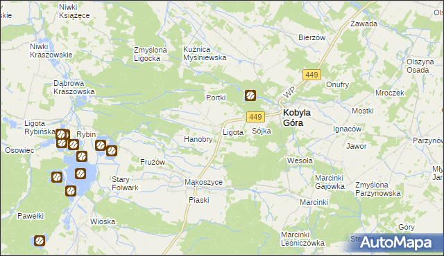 mapa Ligota gmina Kobyla Góra, Ligota gmina Kobyla Góra na mapie Targeo