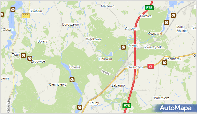 mapa Liniewko, Liniewko na mapie Targeo