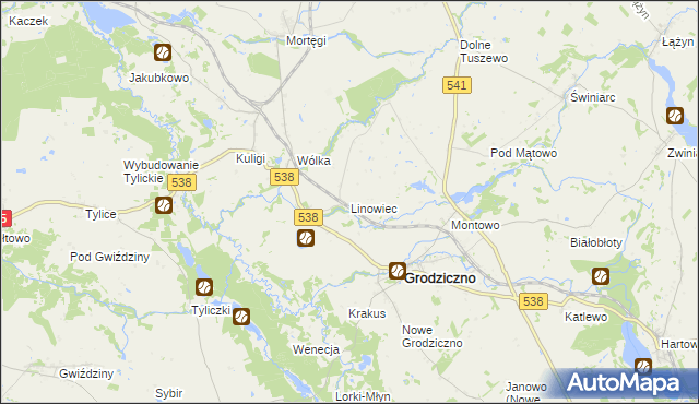 mapa Linowiec gmina Grodziczno, Linowiec gmina Grodziczno na mapie Targeo