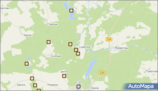 mapa Lipienica gmina Ośno Lubuskie, Lipienica gmina Ośno Lubuskie na mapie Targeo