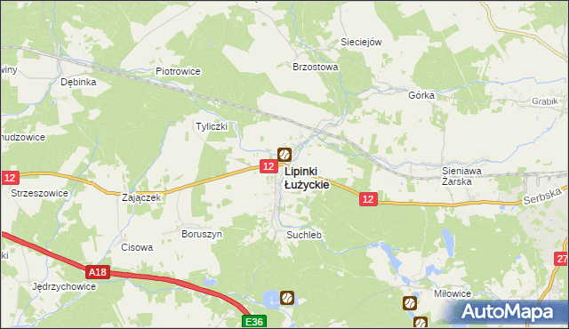 mapa Lipinki Łużyckie, Lipinki Łużyckie na mapie Targeo