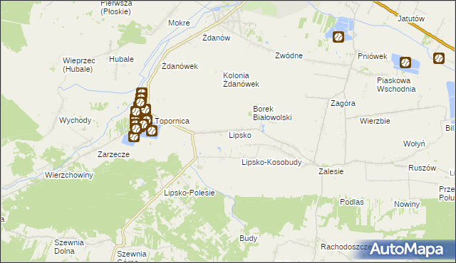 mapa Lipsko gmina Zamość, Lipsko gmina Zamość na mapie Targeo