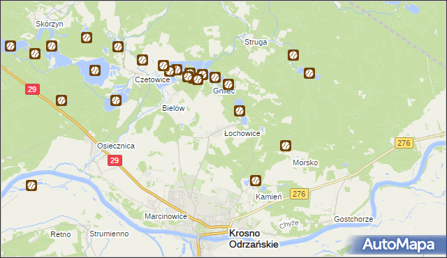 mapa Łochowice gmina Krosno Odrzańskie, Łochowice gmina Krosno Odrzańskie na mapie Targeo