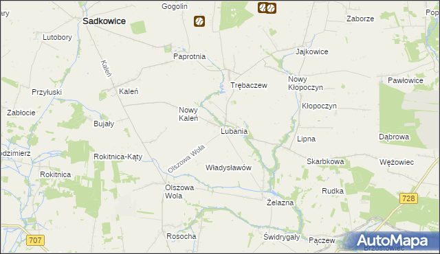mapa Lubania gmina Sadkowice, Lubania gmina Sadkowice na mapie Targeo