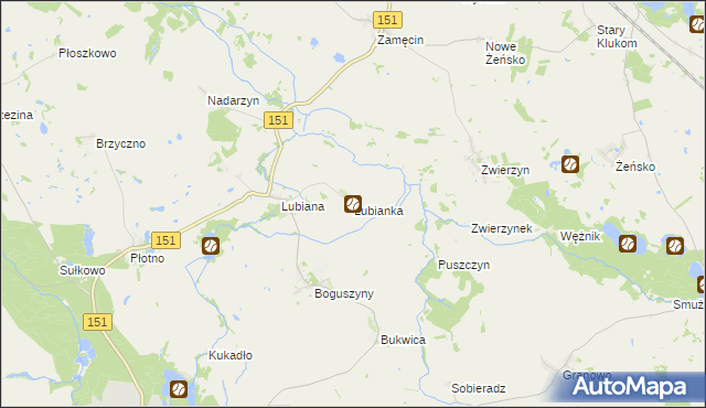 mapa Lubianka gmina Pełczyce, Lubianka gmina Pełczyce na mapie Targeo